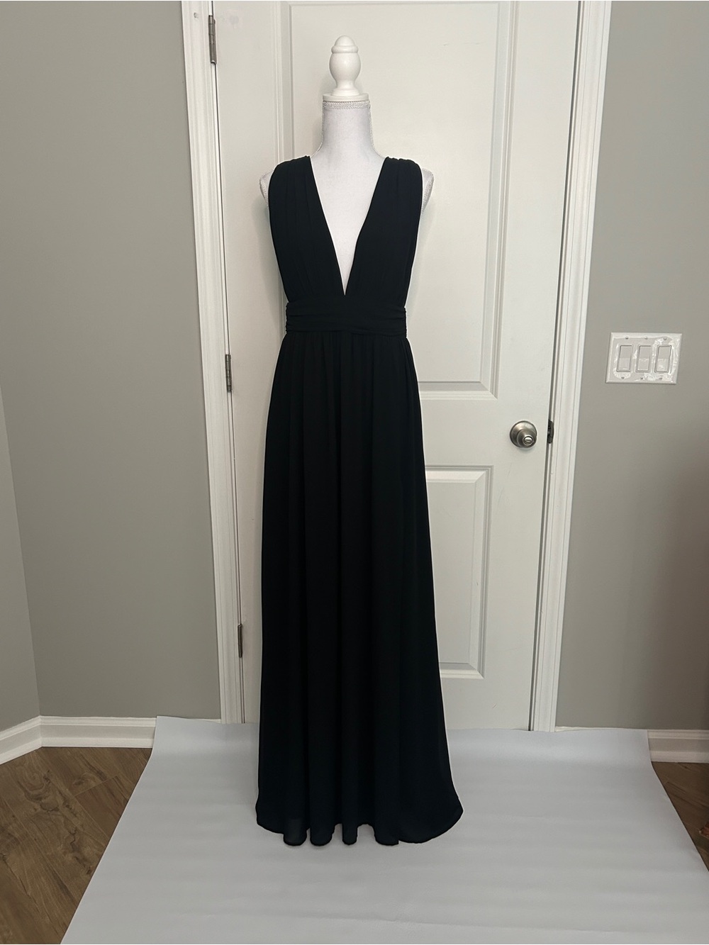 Lulus Heavenly Hues Black Chiffon Plunge Maxi Dress M